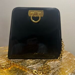 Salvatore Ferragamo Gancini Black Patent Leather Bag